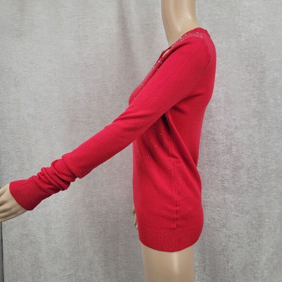 Vila Milano Red Keyhole Sweater with Rhinestones Viscose Wool So Soft - Picture 5 of 9